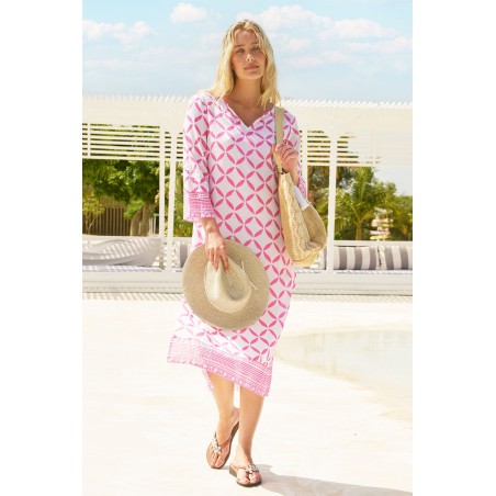 Limited Edition Guadalupe Maxi Tunic | Shibori White/Pink New Release