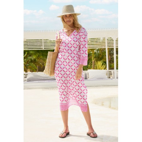 Limited Edition Guadalupe Maxi Tunic | Shibori White/Pink New Release