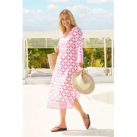 Limited Edition Guadalupe Maxi Tunic | Shibori White/Pink New Release