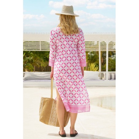 Limited Edition Guadalupe Maxi Tunic | Shibori White/Pink New Release