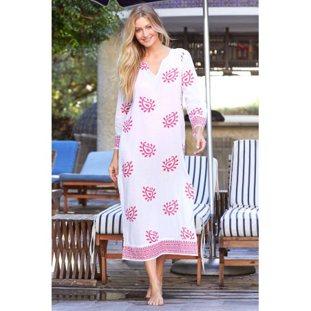 Limited Edition Guadalupe Maxi Tunic | Paisley White/Pink Ready for Shipment