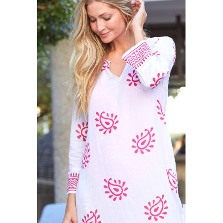 Limited Edition Guadalupe Maxi Tunic | Paisley White/Pink Ready for Shipment