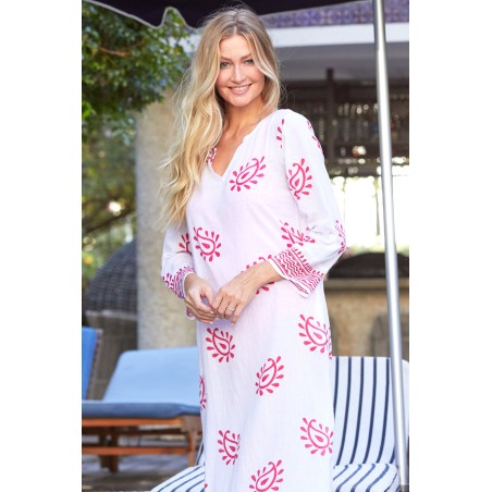 Limited Edition Guadalupe Maxi Tunic | Paisley White/Pink Ready for Shipment