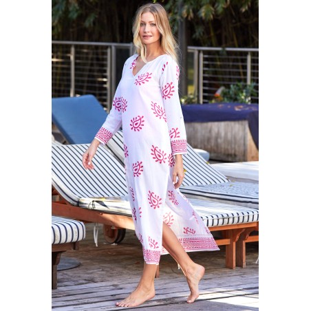 Limited Edition Guadalupe Maxi Tunic | Paisley White/Pink Ready for Shipment