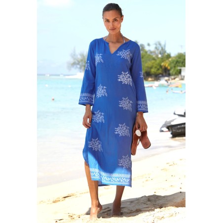 Limited Edition Guadalupe Maxi Tunic | Cobalt Blue/White On Hand Now