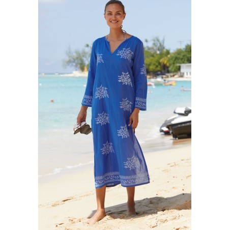 Limited Edition Guadalupe Maxi Tunic | Cobalt Blue/White On Hand Now