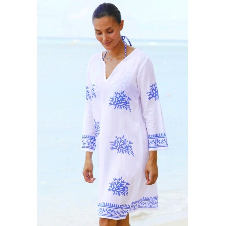 Limited Edition Guadalupe Short Tunic | White/Cobalt Blue Limited Stock