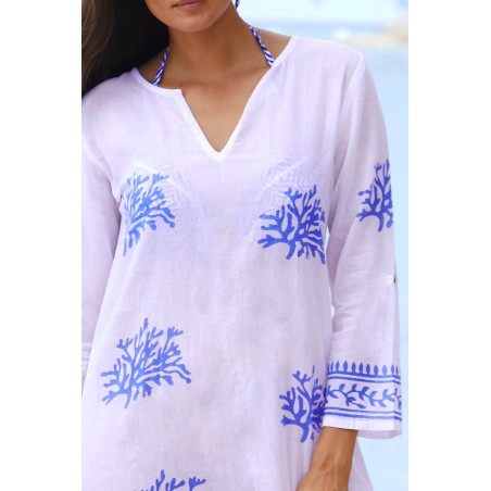 Limited Edition Guadalupe Short Tunic | White/Cobalt Blue Limited Stock