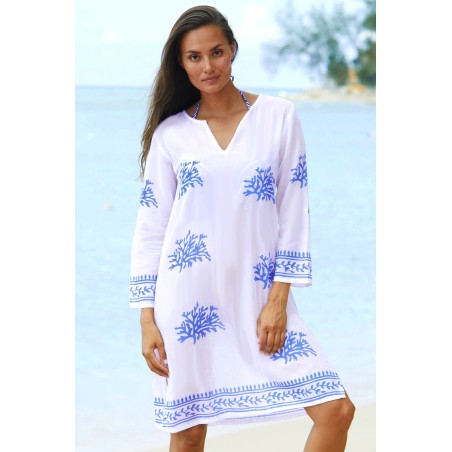 Limited Edition Guadalupe Short Tunic | White/Cobalt Blue Limited Stock