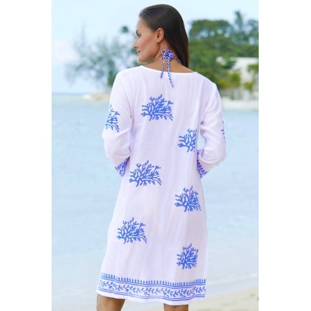 Limited Edition Guadalupe Short Tunic | White/Cobalt Blue Limited Stock