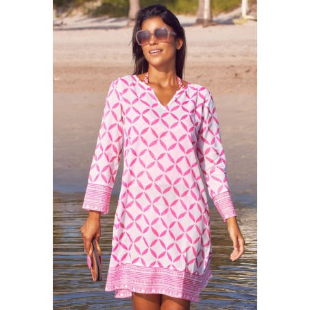 Limited Edition Guadalupe Short Tunic | Shibori White/Pink Immediate Availability