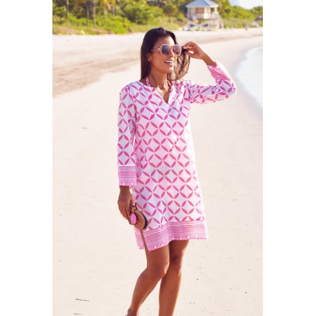 Limited Edition Guadalupe Short Tunic | Shibori White/Pink Immediate Availability