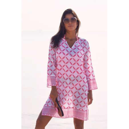 Limited Edition Guadalupe Short Tunic | Shibori White/Pink Immediate Availability