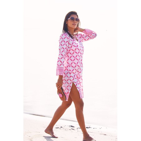 Limited Edition Guadalupe Short Tunic | Shibori White/Pink Immediate Availability