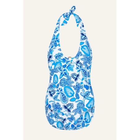 Limited Edition Halter Neck Recycled Swimsuit | Paisley Blue New Release