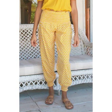 Limited Edition Harem Trousers | Buttercup Stamp Yellow/White