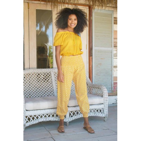 Limited Edition Harem Trousers | Buttercup Stamp Yellow/White