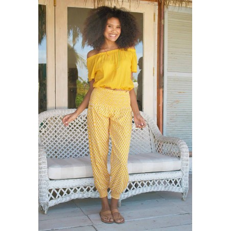 Limited Edition Harem Trousers | Buttercup Stamp Yellow/White