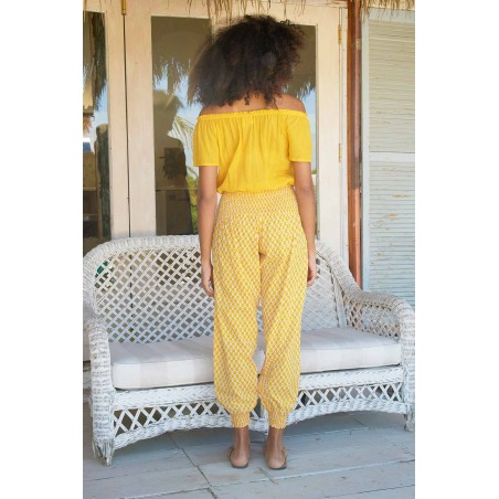 Limited Edition Harem Trousers | Buttercup Stamp Yellow/White