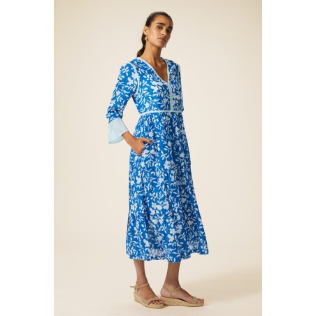 Limited Edition Hayden Block Print Dress | Japanese Cobalt New Stock