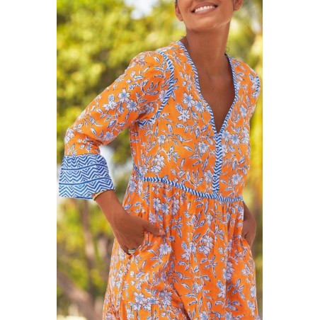 Limited Edition Hayden Block Print Dress | Japanese Orange/Cobalt Just In