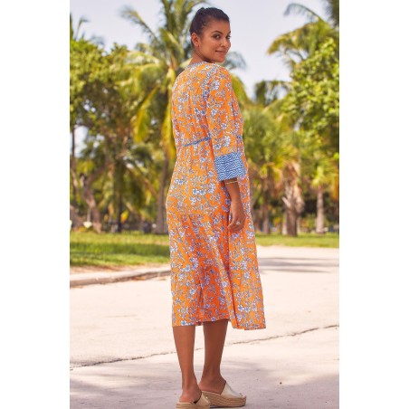 Limited Edition Hayden Block Print Dress | Japanese Orange/Cobalt Just In