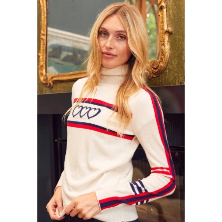 Limited Edition Merino Wool Hearts Polo Neck Jumper | Cream/Red/Navy New Release