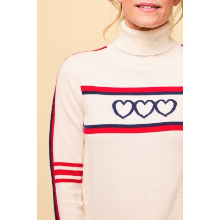 Limited Edition Merino Wool Hearts Polo Neck Jumper | Cream/Red/Navy New Release