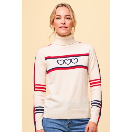 Limited Edition Merino Wool Hearts Polo Neck Jumper | Cream/Red/Navy New Release