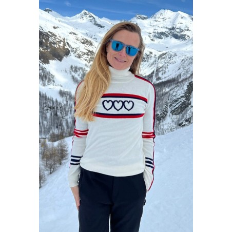 Limited Edition Merino Wool Hearts Polo Neck Jumper | Cream/Red/Navy New Release