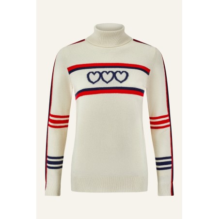 Limited Edition Merino Wool Hearts Polo Neck Jumper | Cream/Red/Navy New Release