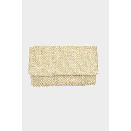 Limited Edition Heringbone Jute Clutch | Natural/White Available for Immediate Shipping