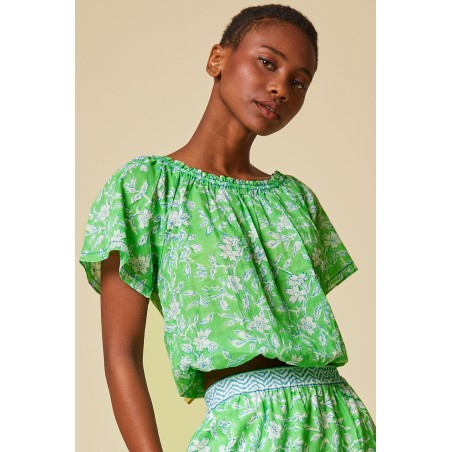 Limited Edition Ilana Block Print Organic Cotton Top | Apple Green Just In