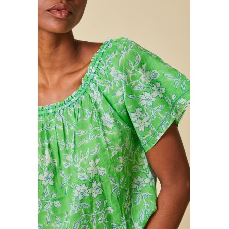 Limited Edition Ilana Block Print Organic Cotton Top | Apple Green Just In