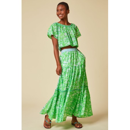 Limited Edition Ilana Block Print Organic Cotton Top | Apple Green Just In