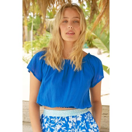 Limited Edition Ilana Frill Organic Cotton Gauze Top | Cobalt In Stock