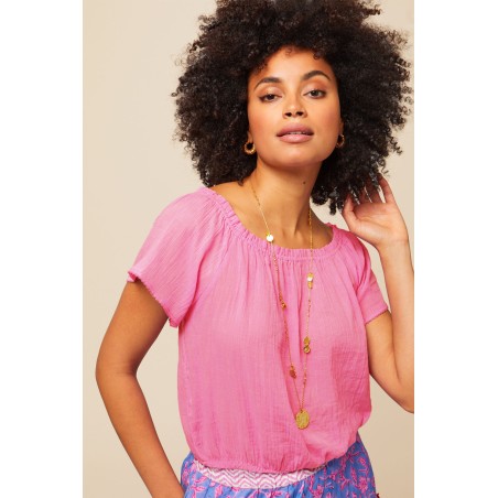 Limited Edition Ilana Frill Organic Cotton Gauze Top | Pink Available for Immediate Shipping