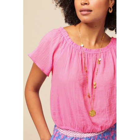 Limited Edition Ilana Frill Organic Cotton Gauze Top | Pink Available for Immediate Shipping