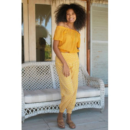 Limited Edition Ilana Frill Organic Cotton Gauze Top | Yellow Ready for Shipment