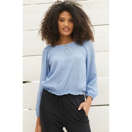 Limited Edition Ilana Long Sleeve Frill Organic Cotton Gauze Top | Cornflower On Hand Now