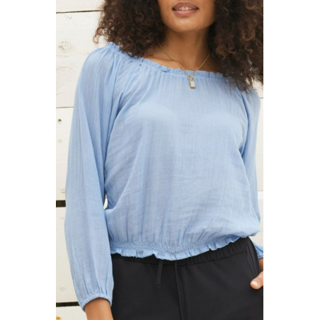 Limited Edition Ilana Long Sleeve Frill Organic Cotton Gauze Top | Cornflower On Hand Now