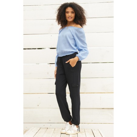 Limited Edition Ilana Long Sleeve Frill Organic Cotton Gauze Top | Cornflower On Hand Now