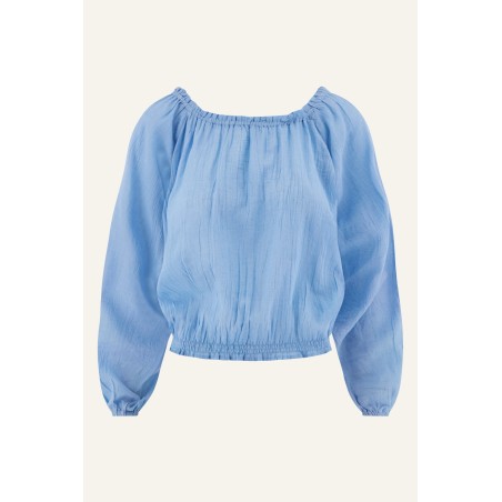 Limited Edition Ilana Long Sleeve Frill Organic Cotton Gauze Top | Cornflower On Hand Now