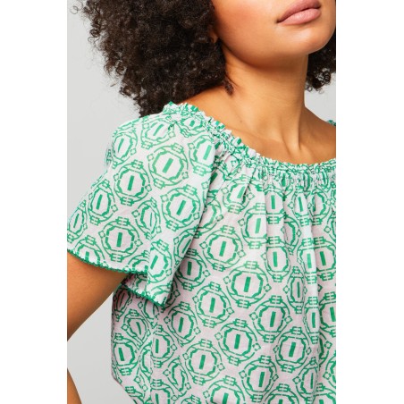 Limited Edition Ilana Organic Cotton Top | Circle Geo Green Limited Stock