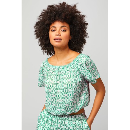 Limited Edition Ilana Organic Cotton Top | Circle Geo Green Limited Stock