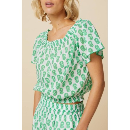 Limited Edition Ilana Organic Cotton Top | White/Green Immediate Availability