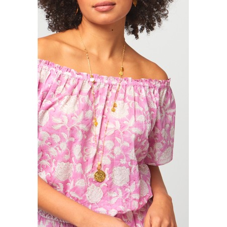 Limited Edition Ilana Block Print Organic Cotton Top | Pink/White Just Launched