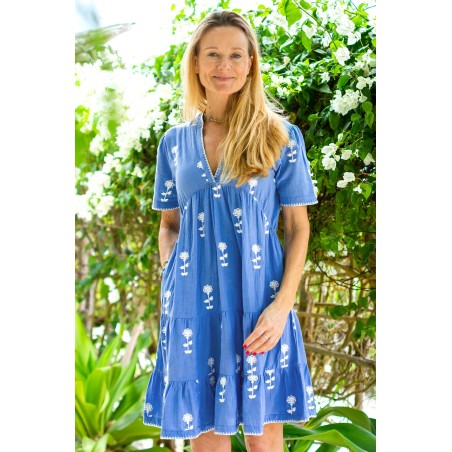 Limited Edition India Embroidered Dress | Blue/White New Release