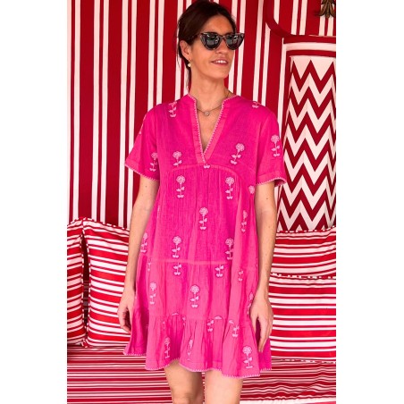 Limited Edition India Embroidered Dress | Bright Pink/Pink