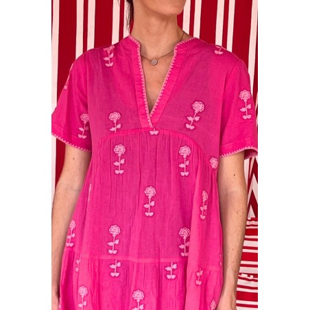 Limited Edition India Embroidered Dress | Bright Pink/Pink